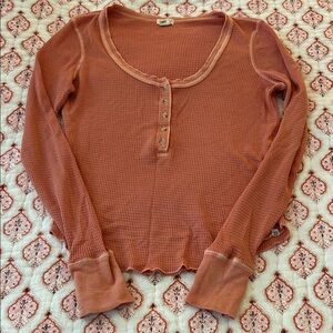 Billabong Waffle Henley Long Sleeve in dusty orange